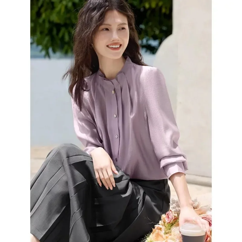 Women's Lavender Stand Collar Button-Down Blouse Long Sleeve
Women's Lavender Stand Collar Button-Down Blouse Long Sleeve