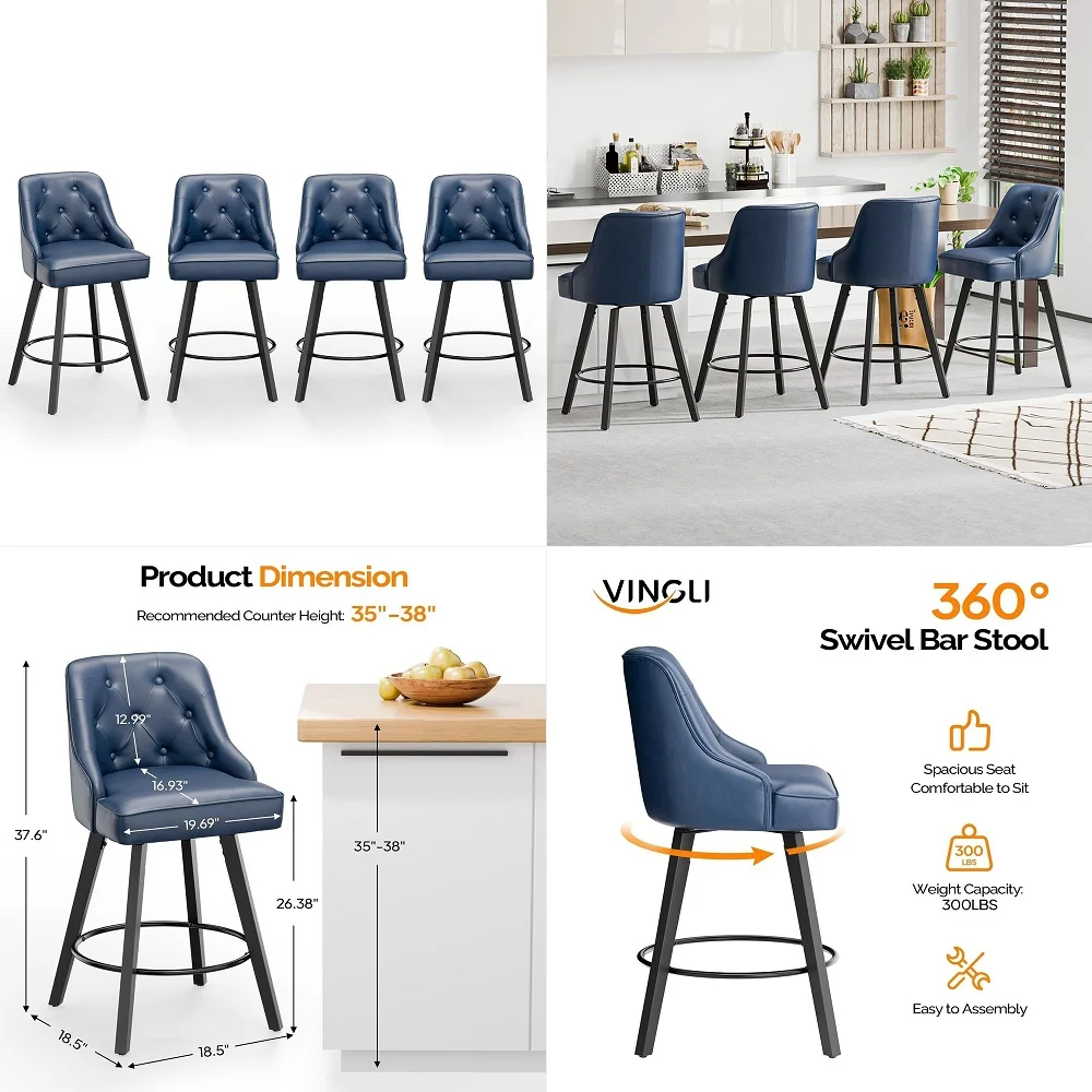 26 H Swivel Barstools Set of 4, PU Leather Upholstered Counter Stool with Back, Kitchen High Chairs Counter Height Bar Stools w
26 H Swivel Barstools Set of 4, PU Leather Upholstered Counter Stool with Back, Kitchen High Chairs Counter Height Bar Stools w