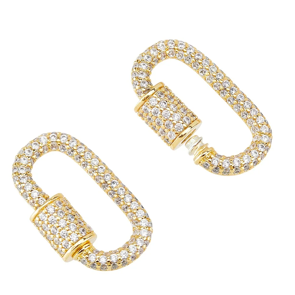 2Pcs Brass Micro Pave Clear Cubic Zirconia Screw Carabiner Lock Charms for Necklaces Making Quick Links Oval Golden
2Pcs Brass Micro Pave Clear Cubic Zirconia Screw Carabiner Lock Charms for Necklaces Making Quick Links Oval Golden