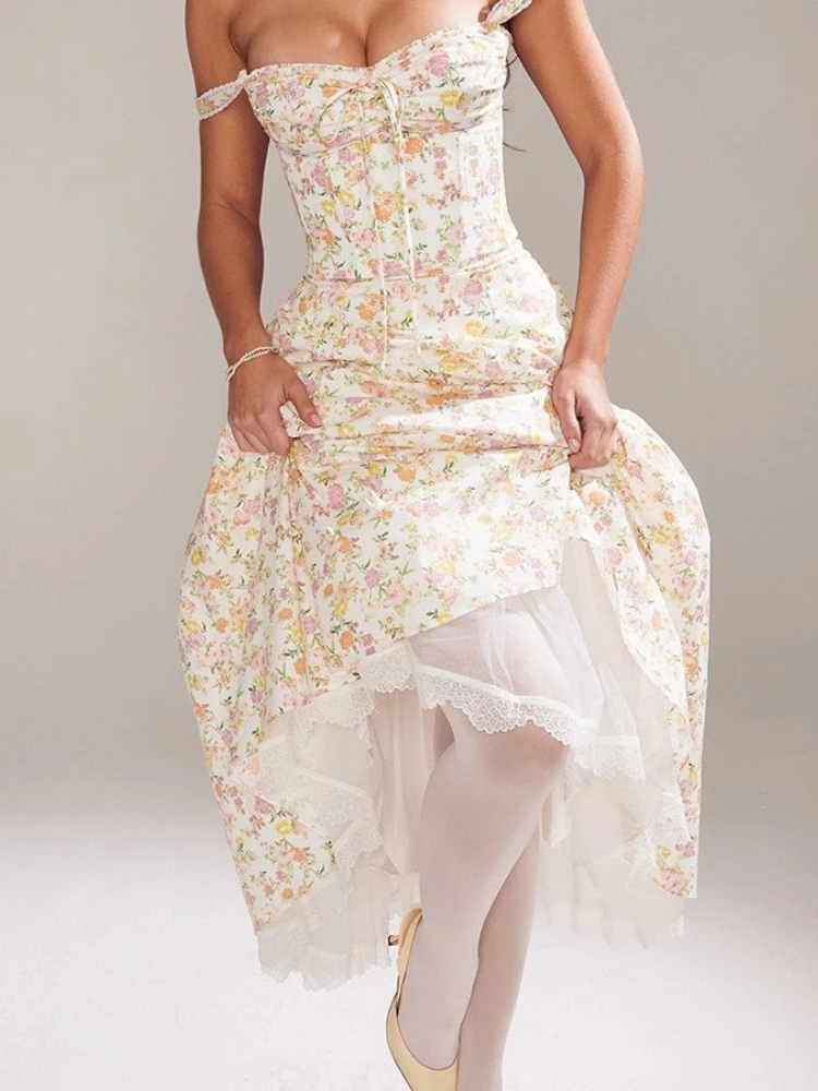 New Sweet and Spicy Style Resort Slimming Printed Straps, Lace Lace, Large Display, High End Dress, Banquet, Party, Long Dress
New Sweet and Spicy Style Resort Slimming Printed Straps, Lace Lace, Large Display, High End Dress, Banquet, Party, Long Dress
