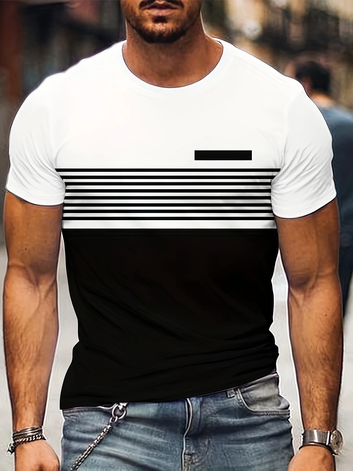 Stylish Men's Summer Tee - Breathable,Slim Fit,Round Neck,Short Sleeve,Digital Print Striped Shirt for Outdoor Sports and Casual
Stylish Men's Summer Tee - Breathable,Slim Fit,Round Neck,Short Sleeve,Digital Print Striped Shirt for Outdoor Sports and Casual