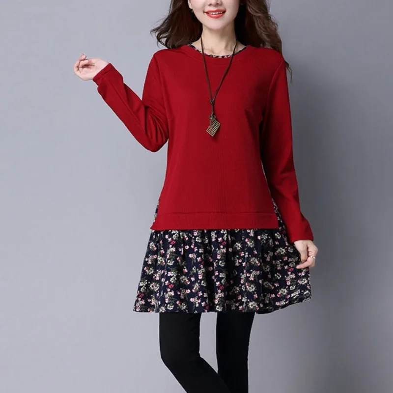 Women's Round Neck Autumn and Winter Fashion Commute Long Sleeved Pullover Printed Loose Patchwork Midi Fake Two Pieces Dresses
Women's Round Neck Autumn and Winter Fashion Commute Long Sleeved Pullover Printed Loose Patchwork Midi Fake Two Pieces Dresses