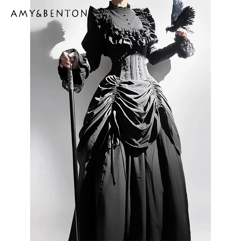 Dark Gothic Lolita Fishbone Lace Women's Short Sleeve Shirt Original New Pleated Irregular Waist Cinched Long Skirt Sets Ladies
Dark Gothic Lolita Fishbone Lace Women's Short Sleeve Shirt Original New Pleated Irregular Waist Cinched Long Skirt Sets Ladies