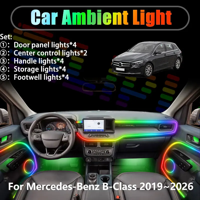 Для Mercedes-Benz B-Class 2019~2026 W247 2/18 в 1: Комплект светодиодной подсветки салона и багажника USB RGB с эффектом потока
Для Mercedes-Benz B-Class 2019~2026 W247 2/18 в 1: Комплект светодиодной подсветки салона и багажника USB RGB с эффектом потока