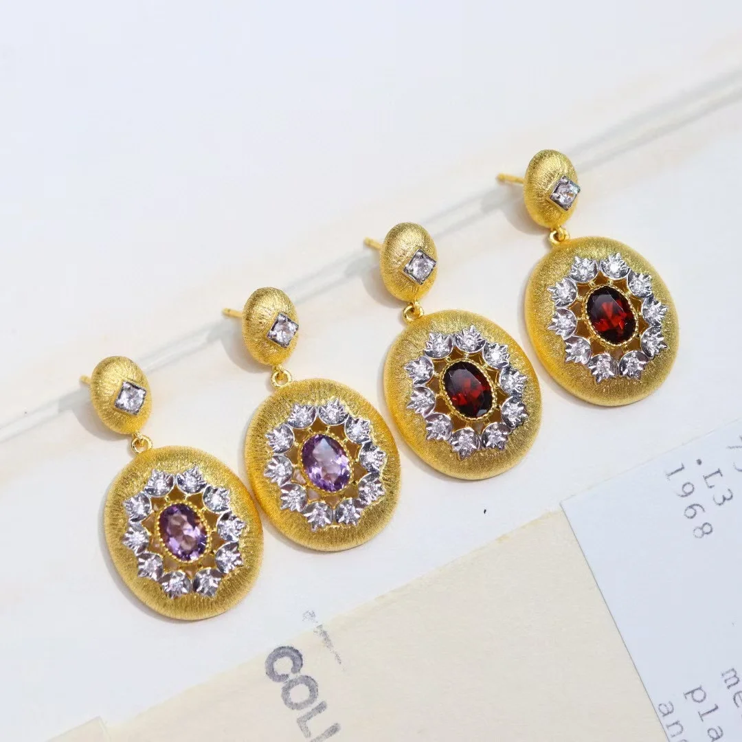 925 Sterling Silver Natural Garnet & Amethyst Stud Earrings Unique Chic Luxury Shiny Gemstone Jewelry For Women Gift
925 Sterling Silver Natural Garnet & Amethyst Stud Earrings Unique Chic Luxury Shiny Gemstone Jewelry For Women Gift