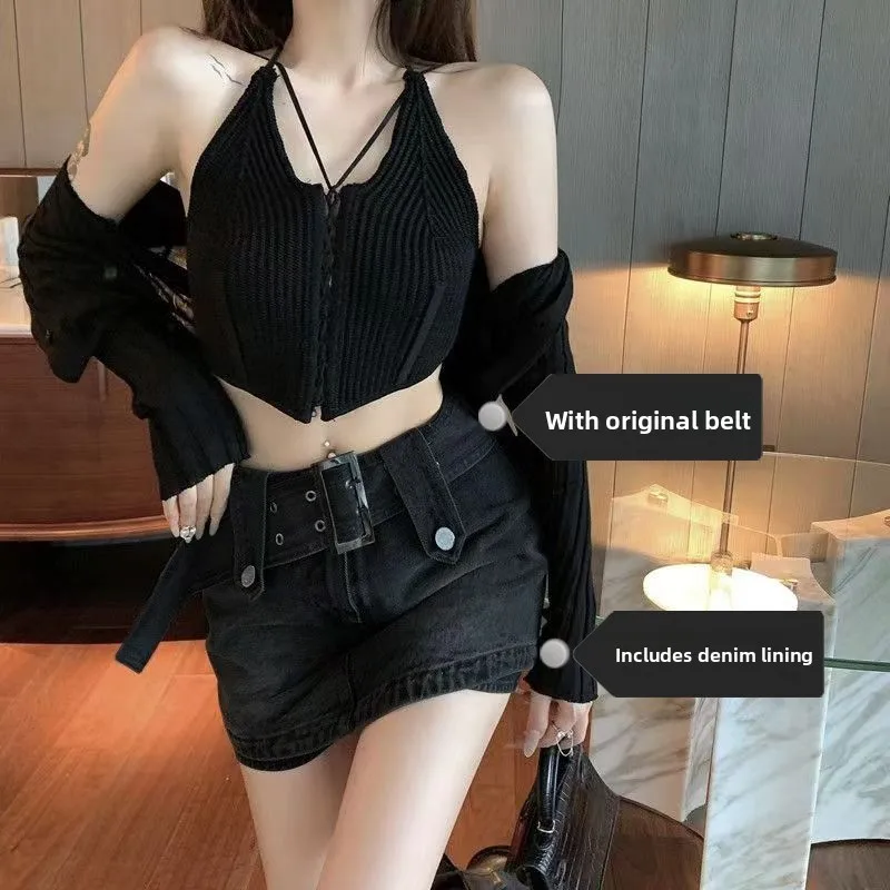 Shorts Women's Korean High Waist Denim Skirt with Belt & Liner Summer Slim A-Line Mini Skirt for Petite Girls Fashion Streetwear
Shorts Women's Korean High Waist Denim Skirt with Belt & Liner Summer Slim A-Line Mini Skirt for Petite Girls Fashion Streetwear