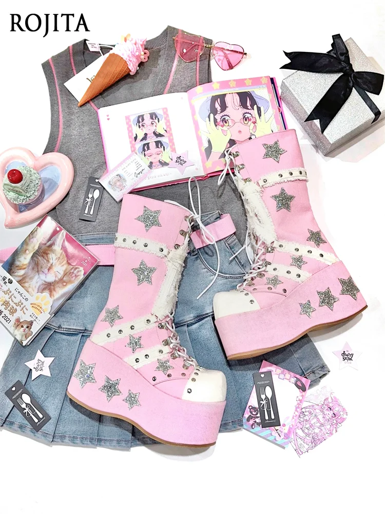 Субкультура на платформе, женские ботинки с визуальным теленком, уличные ботинки на платформе в стиле Харадзюку со звездами и украшением на молнии 
Субкультура на платформе, женские ботинки с визуальным теленком, уличные ботинки на платформе в стиле Харадзюку со звездами и украшением на молнии