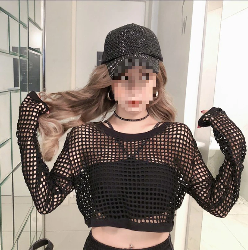 Summer Sexy Black See Through Mesh Top Round Neck Long Sleeves T-shirts Crochet Hollow Out Fishnet Pullover Shirt
Summer Sexy Black See Through Mesh Top Round Neck Long Sleeves T-shirts Crochet Hollow Out Fishnet Pullover Shirt