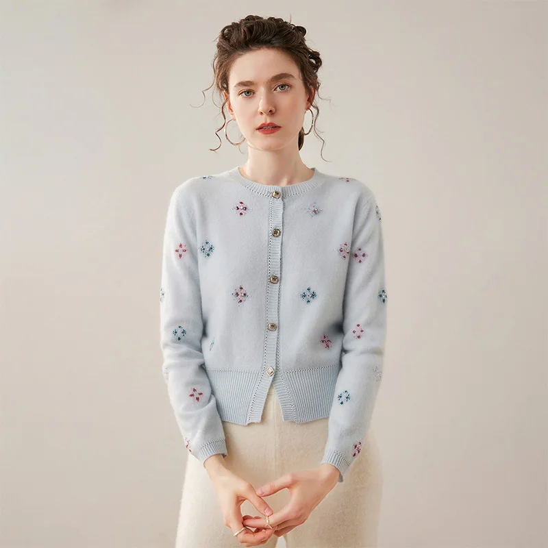 Luxury Women's Cardigan Clothes 100% Cashmere Sweater Floral O-Neck Rhinestone Embroidery Soft Warm Fit Elegant Long Sleeve Knit
Luxury Women's Cardigan Clothes 100% Cashmere Sweater Floral O-Neck Rhinestone Embroidery Soft Warm Fit Elegant Long Sleeve Knit