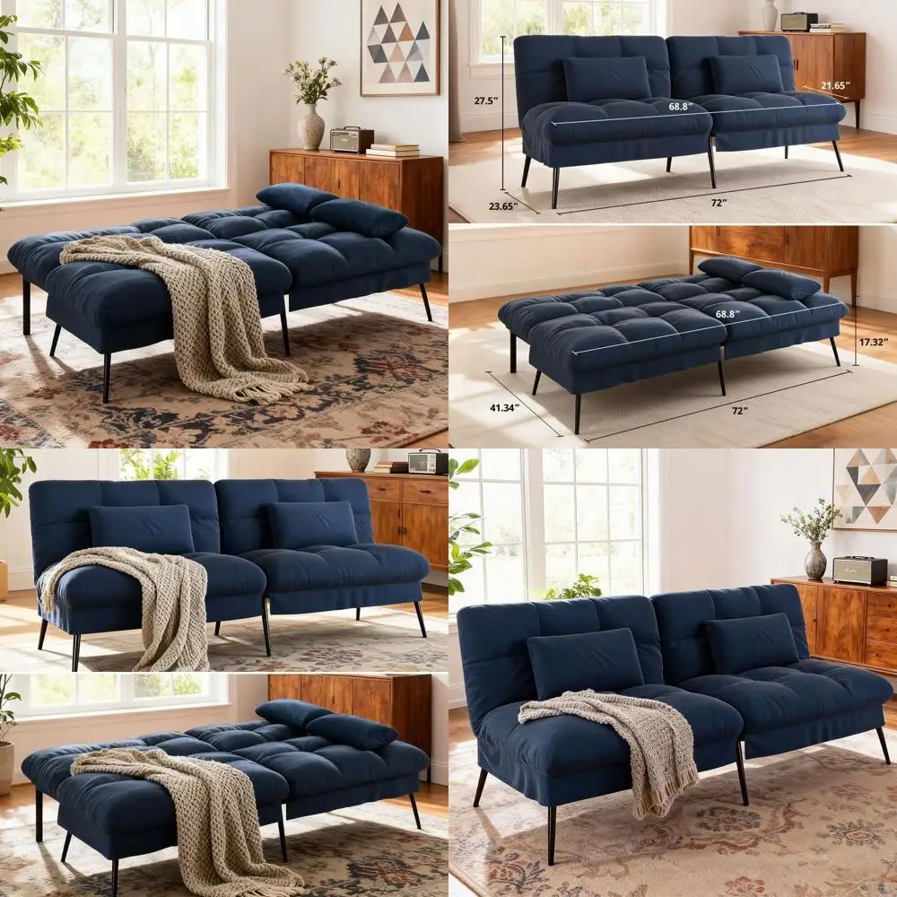 Blue 72 Fabric Sofa Bed with Adjustable Backrest, Loveseat Recliner, Sleeper Living Room Furniture Set
Blue 72 Fabric Sofa Bed with Adjustable Backrest, Loveseat Recliner, Sleeper Living Room Furniture Set