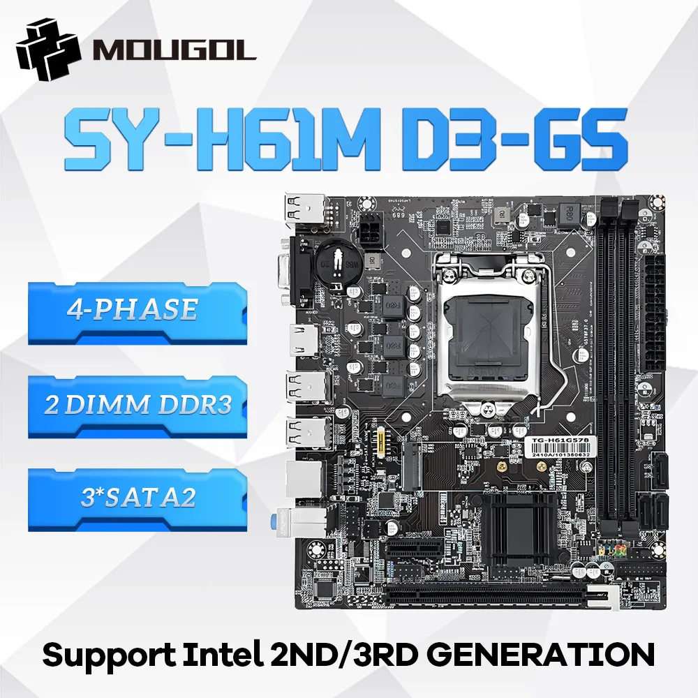 Игровая материнская плата MOUGOL H61M M.2 NVME PCIEx16 DVI поддерживает двухканальную оперативную память DDR3 Intel Core 2/3 Gen CPU LGA1155 и 3 * SATA3.0 
Игровая материнская плата MOUGOL H61M M.2 NVME PCIEx16 DVI поддерживает двухканальную оперативную память DDR3 Intel Core 2/3 Gen CPU LGA1155 и 3 * SATA3.0