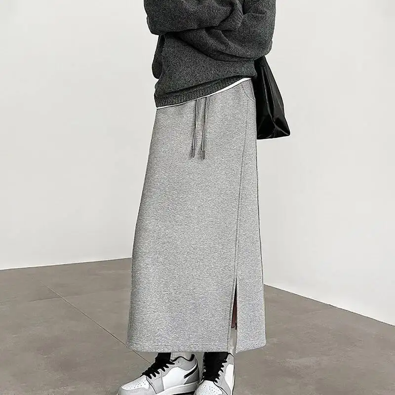 Autumn Winter Plus Veet Warm Long Women Side Split Lace Up Casual Midi Skirts Haruku All Match Gray Maxi Skirt Woman
Autumn Winter Plus Veet Warm Long Women Side Split Lace Up Casual Midi Skirts Haruku All Match Gray Maxi Skirt Woman