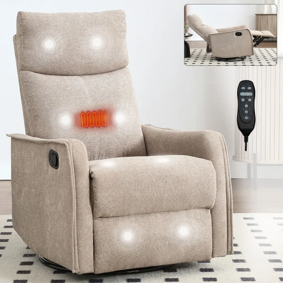 Heat Massage Manual Recliner Chair with Rocker and Swivel in Fabric for Living Room Khaki
Heat Massage Manual Recliner Chair with Rocker and Swivel in Fabric for Living Room Khaki