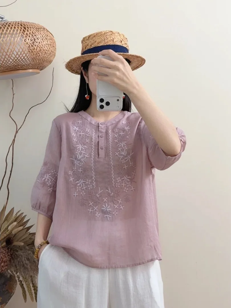 Elegant Embroidered Loose Short Sleeve Shirt for Women Summer 2026 Brand Tag Removed Versatile Cotton Linen Blend Casual Wear
Elegant Embroidered Loose Short Sleeve Shirt for Women Summer 2026 Brand Tag Removed Versatile Cotton Linen Blend Casual Wear