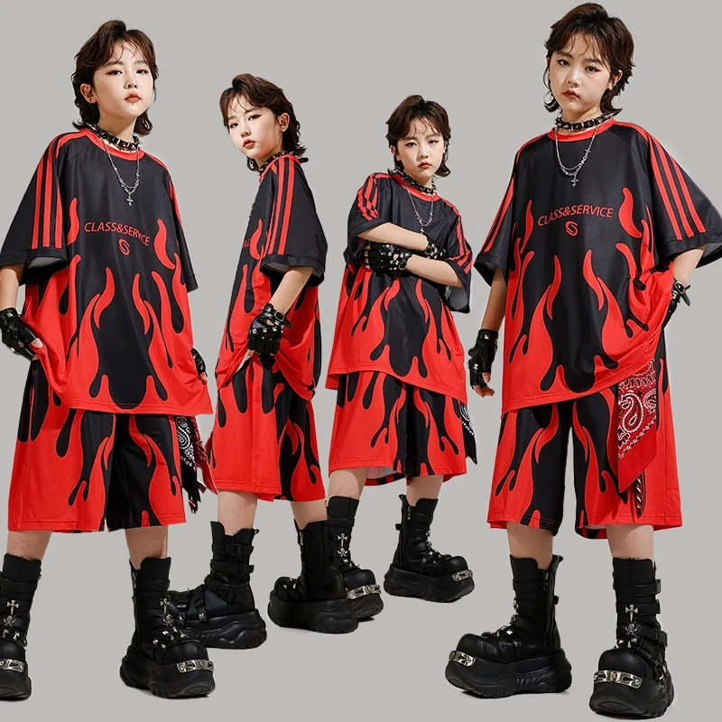 Children Hip Hop Dance Clothes Boys Flame Set Short Sleeve Tops Shorts Summer Girls Drum Jazz Performance Stage Costume BL16180
Children Hip Hop Dance Clothes Boys Flame Set Short Sleeve Tops Shorts Summer Girls Drum Jazz Performance Stage Costume BL16180