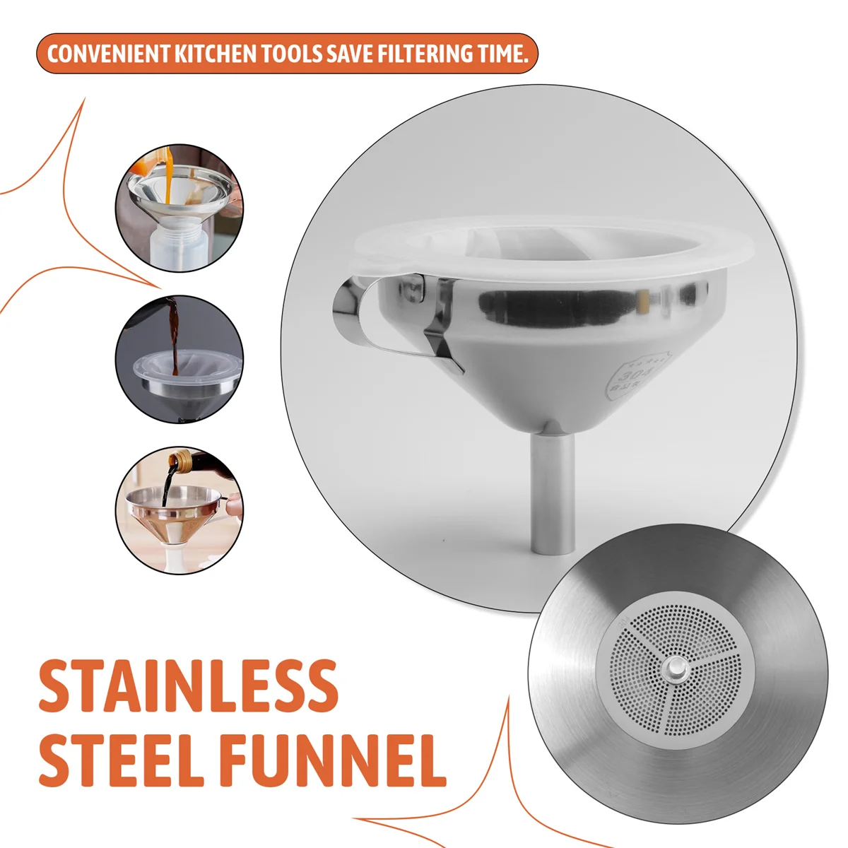 AA25 5.1 Inch 304 Stainless Steel Kitchen Funnel with 200 Mesh Food Filter Strainer for Transferring Liquids, Oil, Making Jam
AA25 5.1 Inch 304 Stainless Steel Kitchen Funnel with 200 Mesh Food Filter Strainer for Transferring Liquids, Oil, Making Jam