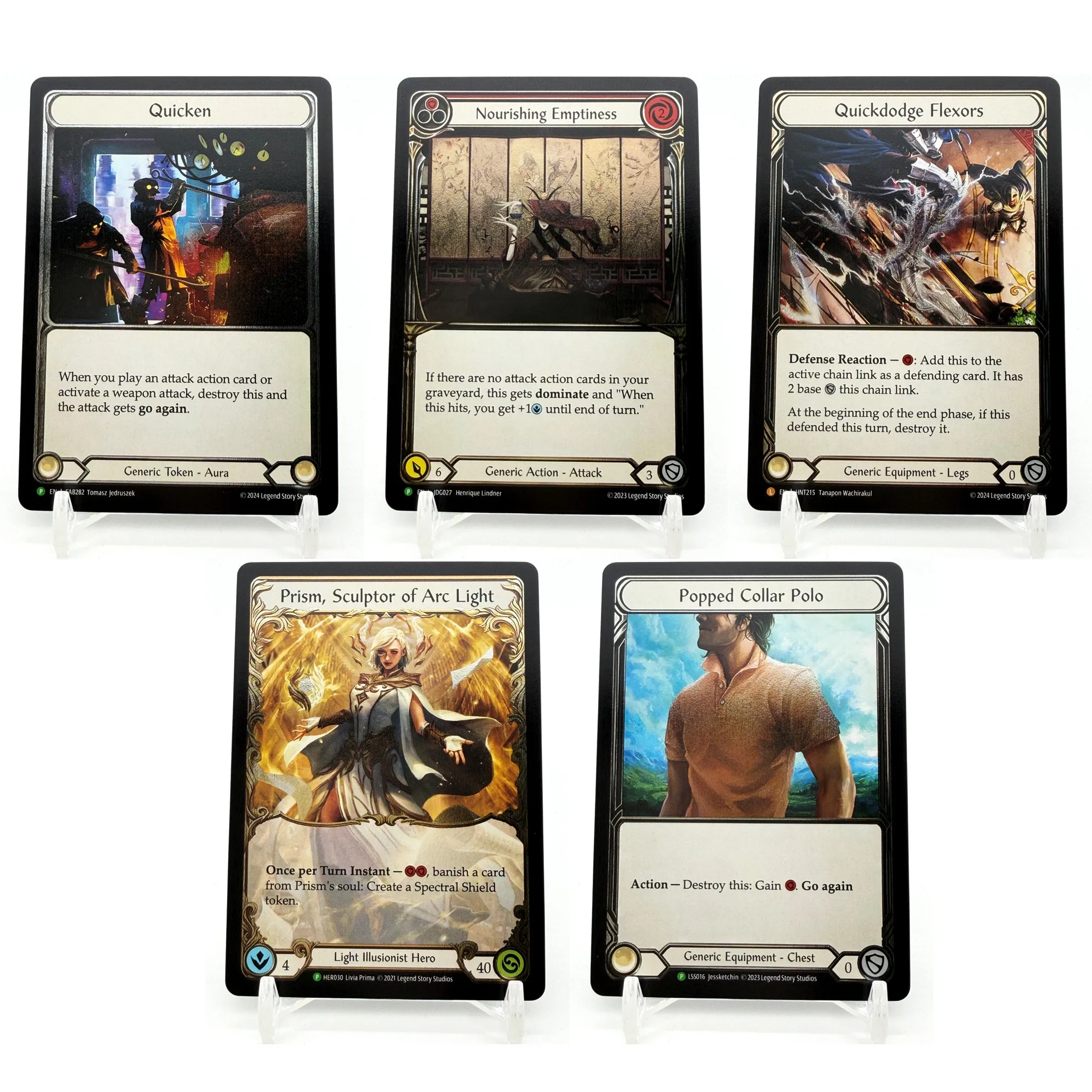 Flesh and Blood TCG FAB Elite Promo Set Judge Nourishing Emptiness Prism Livia Prima Art Proxy Cards DIY TCG Popped Collar Polo
Flesh and Blood TCG FAB Elite Promo Set Judge Nourishing Emptiness Prism Livia Prima Art Proxy Cards DIY TCG Popped Collar Polo
