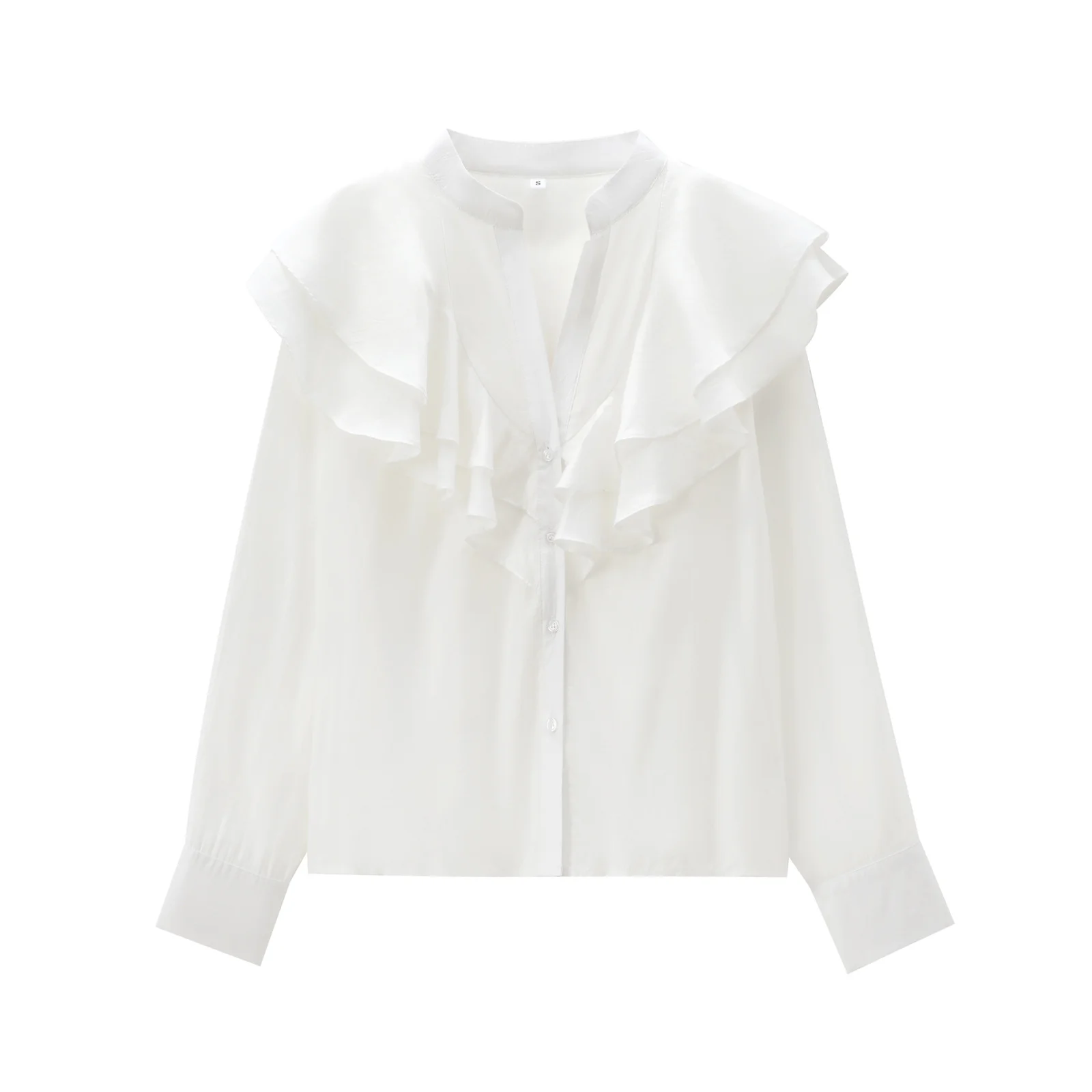 Women's new fashion ruffle edge decoration loose versatile casual shirt retro long sleeved button up women's shirt chic top
Women's new fashion ruffle edge decoration loose versatile casual shirt retro long sleeved button up women's shirt chic top