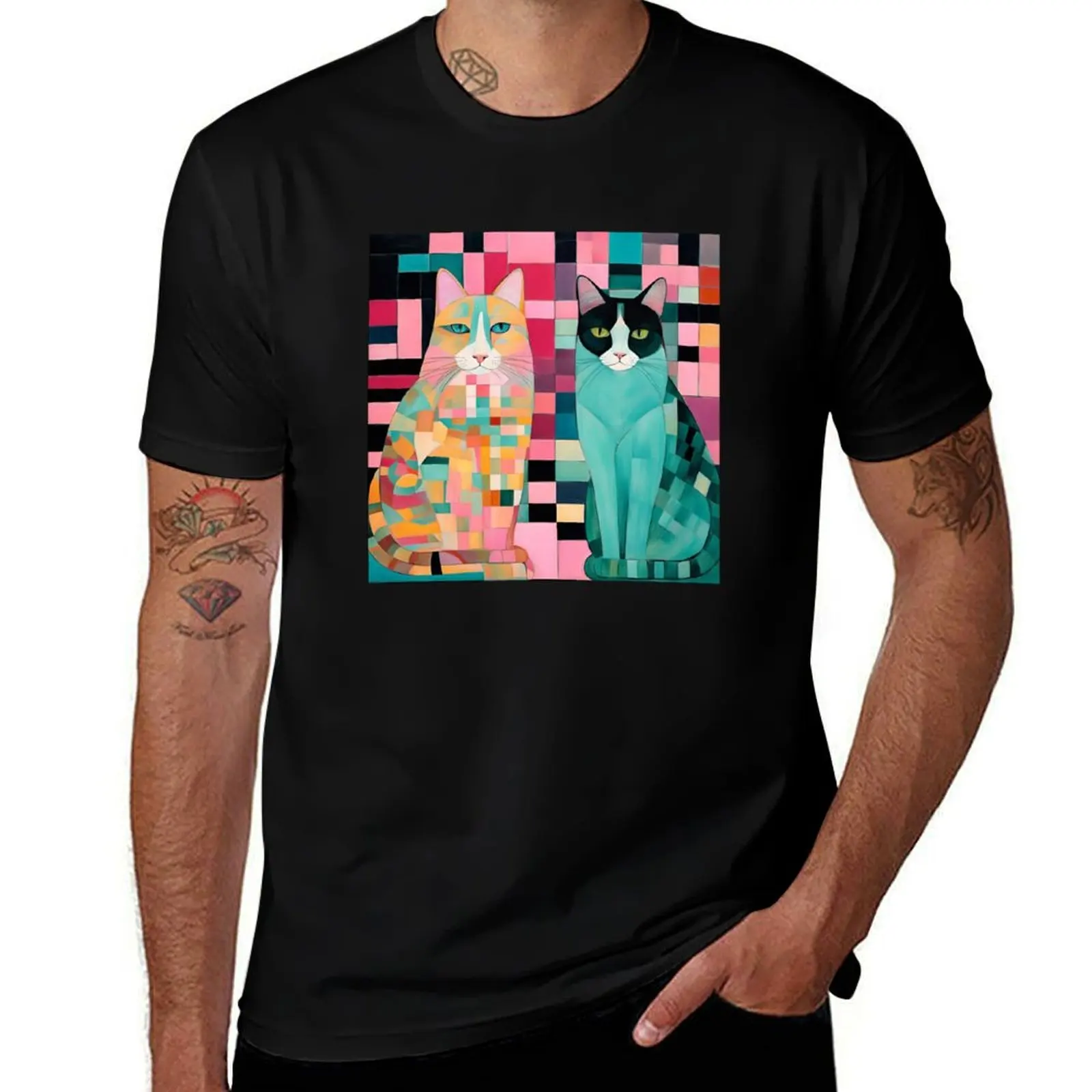 Beautiful cats on a checkerboard background in shades of turquoise and pink. T-Shirt Blouse tee shirts for men
Beautiful cats on a checkerboard background in shades of turquoise and pink. T-Shirt Blouse tee shirts for men