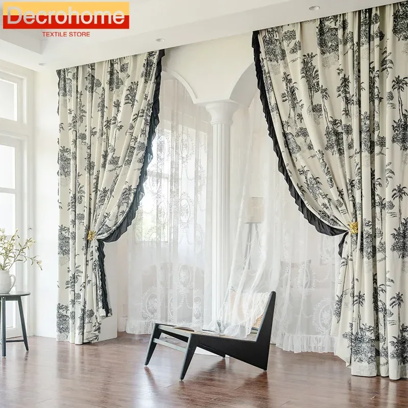 French Velvet Coconut Tree Black Print Lace Edge Curtains for Living Room Bedroom Balcony Float Window Partition Curtain
French Velvet Coconut Tree Black Print Lace Edge Curtains for Living Room Bedroom Balcony Float Window Partition Curtain