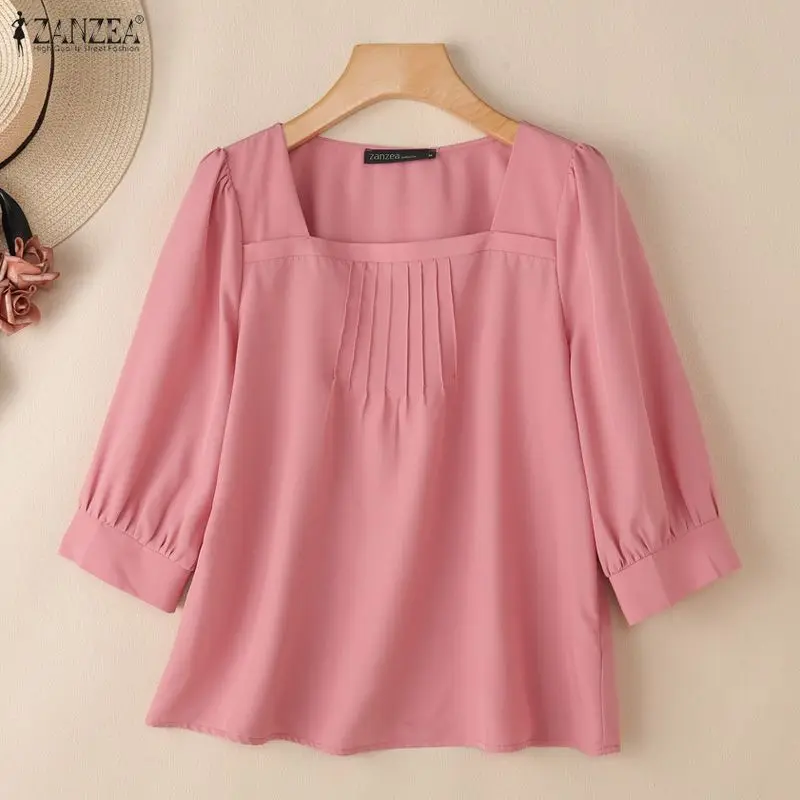 2026 ZANZEA Summer Blouse Women Elegant Square Neck 3/4 Sleeve Work Shirt Stylish Solid Pleated Holiday Tunic Tops Blusas Mujer
2026 ZANZEA Summer Blouse Women Elegant Square Neck 3/4 Sleeve Work Shirt Stylish Solid Pleated Holiday Tunic Tops Blusas Mujer