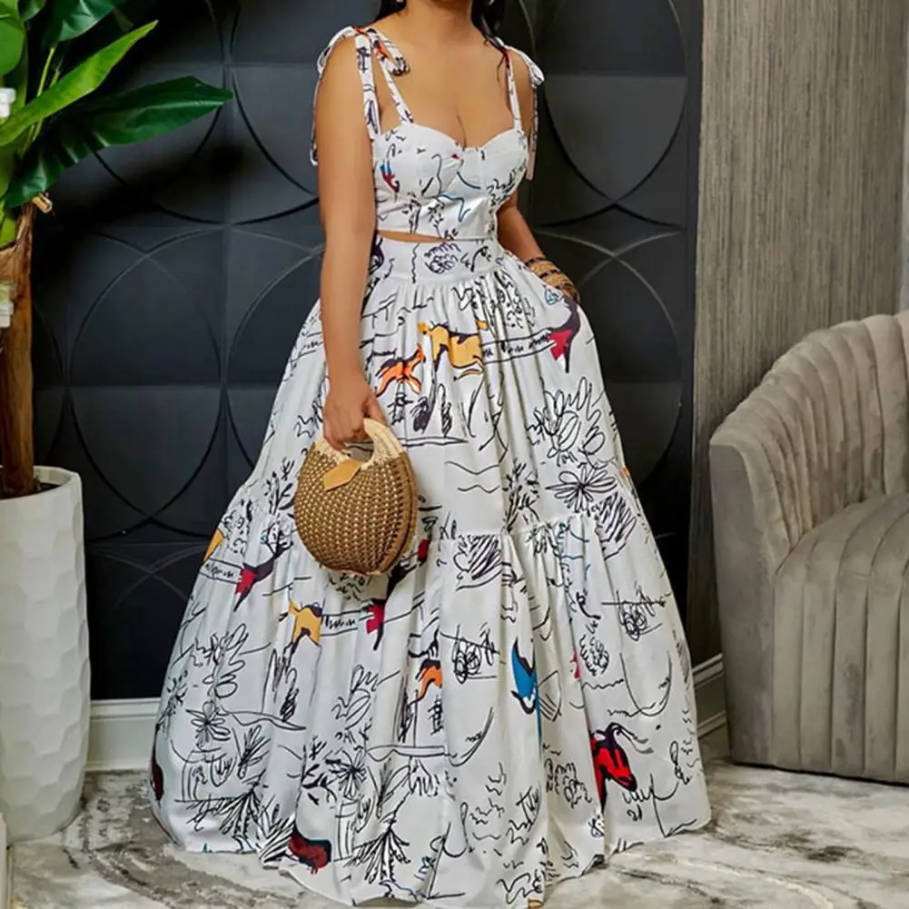 Two Piece Top Skirt Sets Prom Graffiti Printing Lace Up V Neck Sleeveless Crop Top + Big Hem Pleated Maxi Skirt Suit Outfits
Two Piece Top Skirt Sets Prom Graffiti Printing Lace Up V Neck Sleeveless Crop Top + Big Hem Pleated Maxi Skirt Suit Outfits