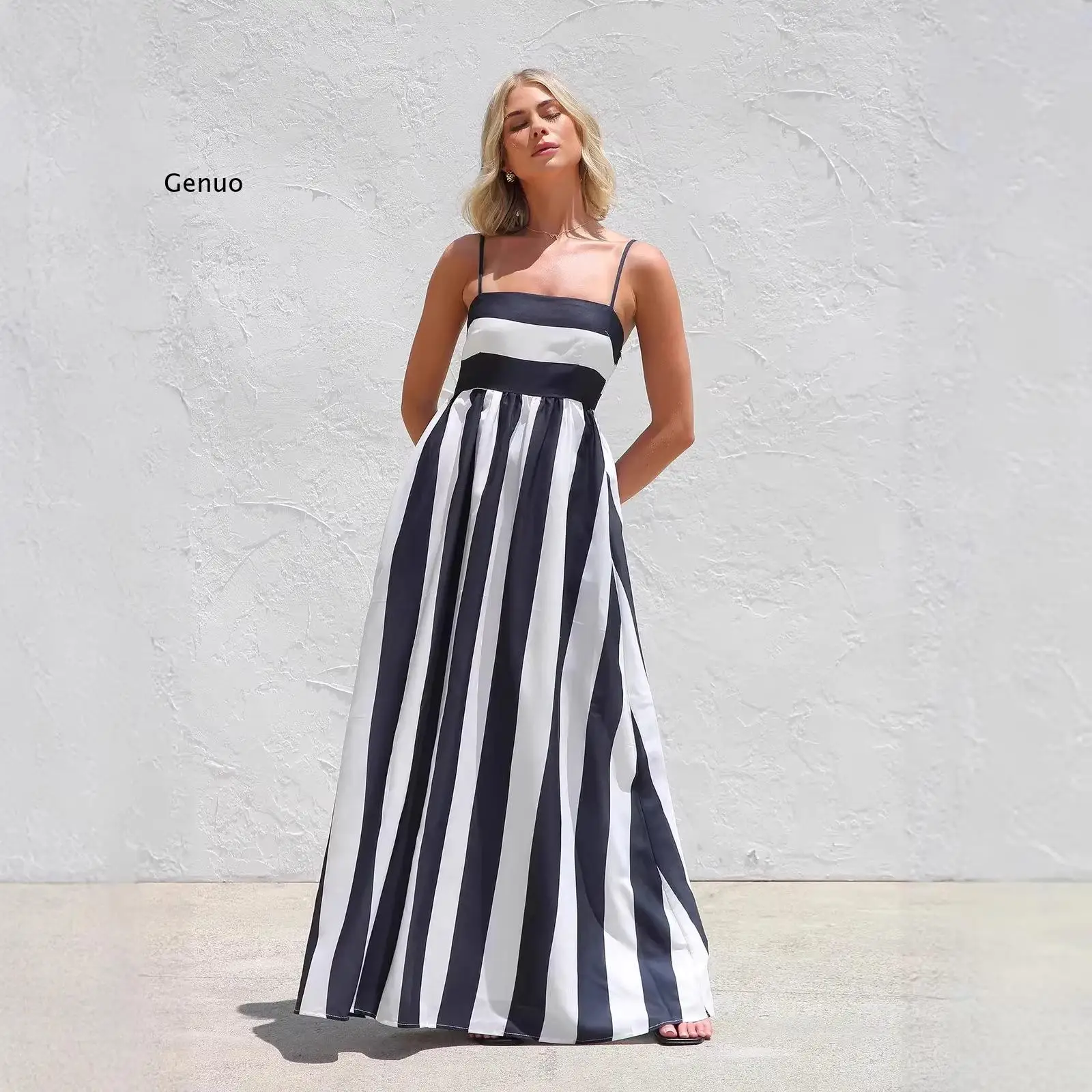 2026 Black White Striped Off-Shoulder Cami Maxi Dress for Women Spaghetti Strap A-Line Dress for Vacation
2026 Black White Striped Off-Shoulder Cami Maxi Dress for Women Spaghetti Strap A-Line Dress for Vacation