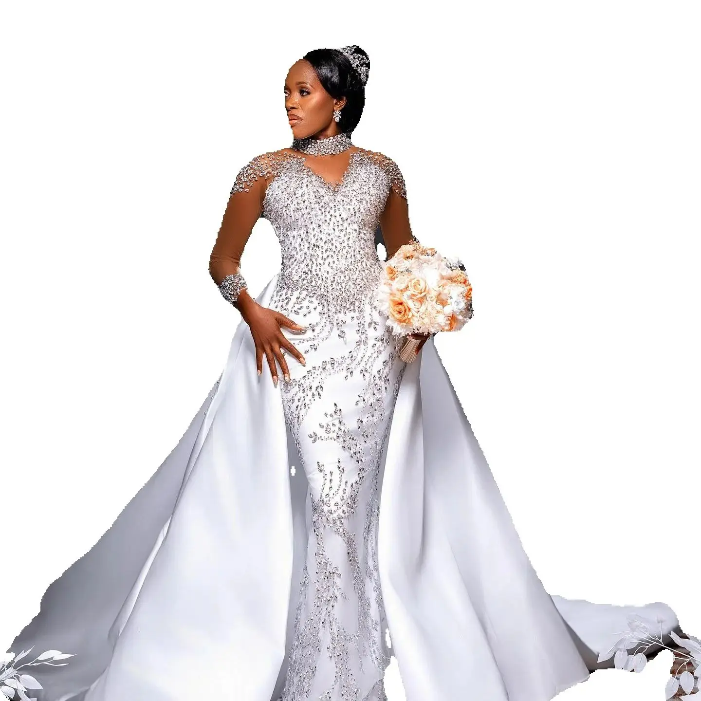 Customized High Neck Shinny Handwork Crystals Beads Wedding Dress with Removable Skirt Robe De Mariée Full Sleeve Bridal Gown
Customized High Neck Shinny Handwork Crystals Beads Wedding Dress with Removable Skirt Robe De Mariée Full Sleeve Bridal Gown