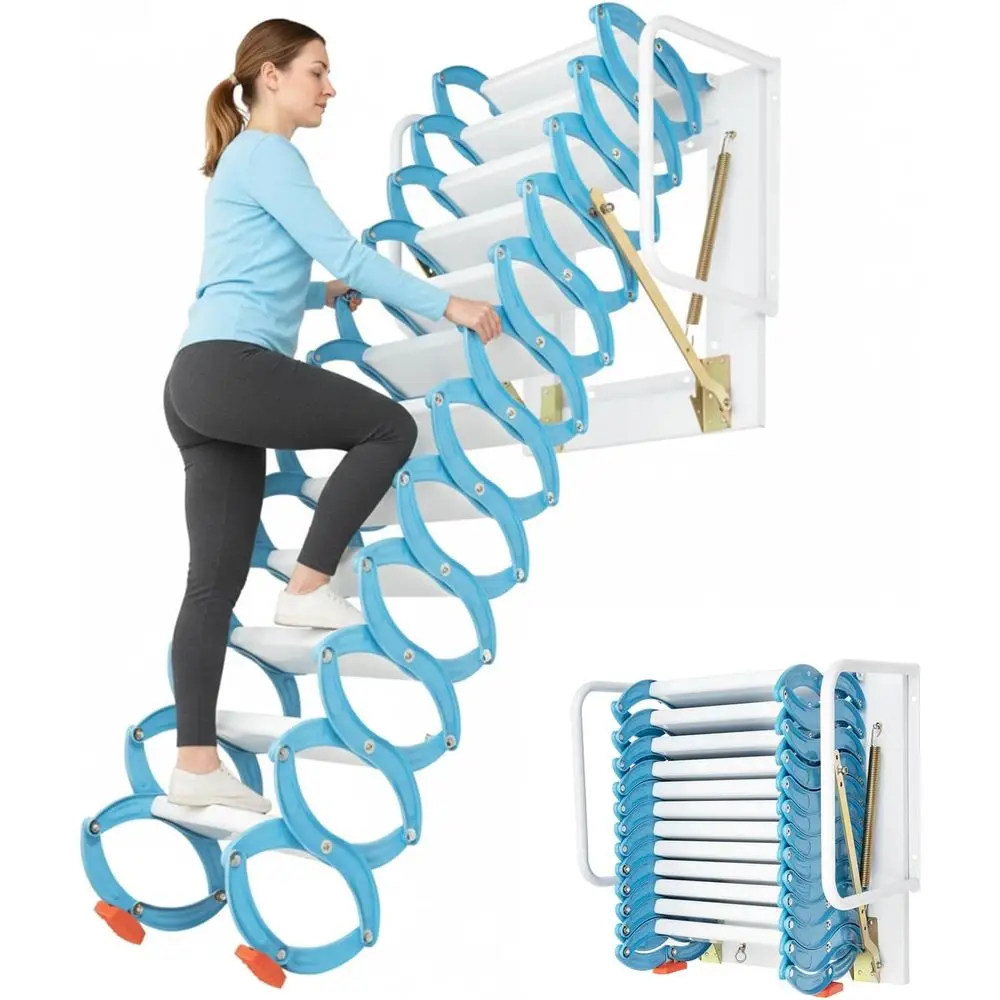 12-Step Telescoping Attic Ladder with Pull-Down System, Wall and Ceiling Mount, Retractable Stairs, PVC Base, Non-Slip Rubber Fe
12-Step Telescoping Attic Ladder with Pull-Down System, Wall and Ceiling Mount, Retractable Stairs, PVC Base, Non-Slip Rubber Fe