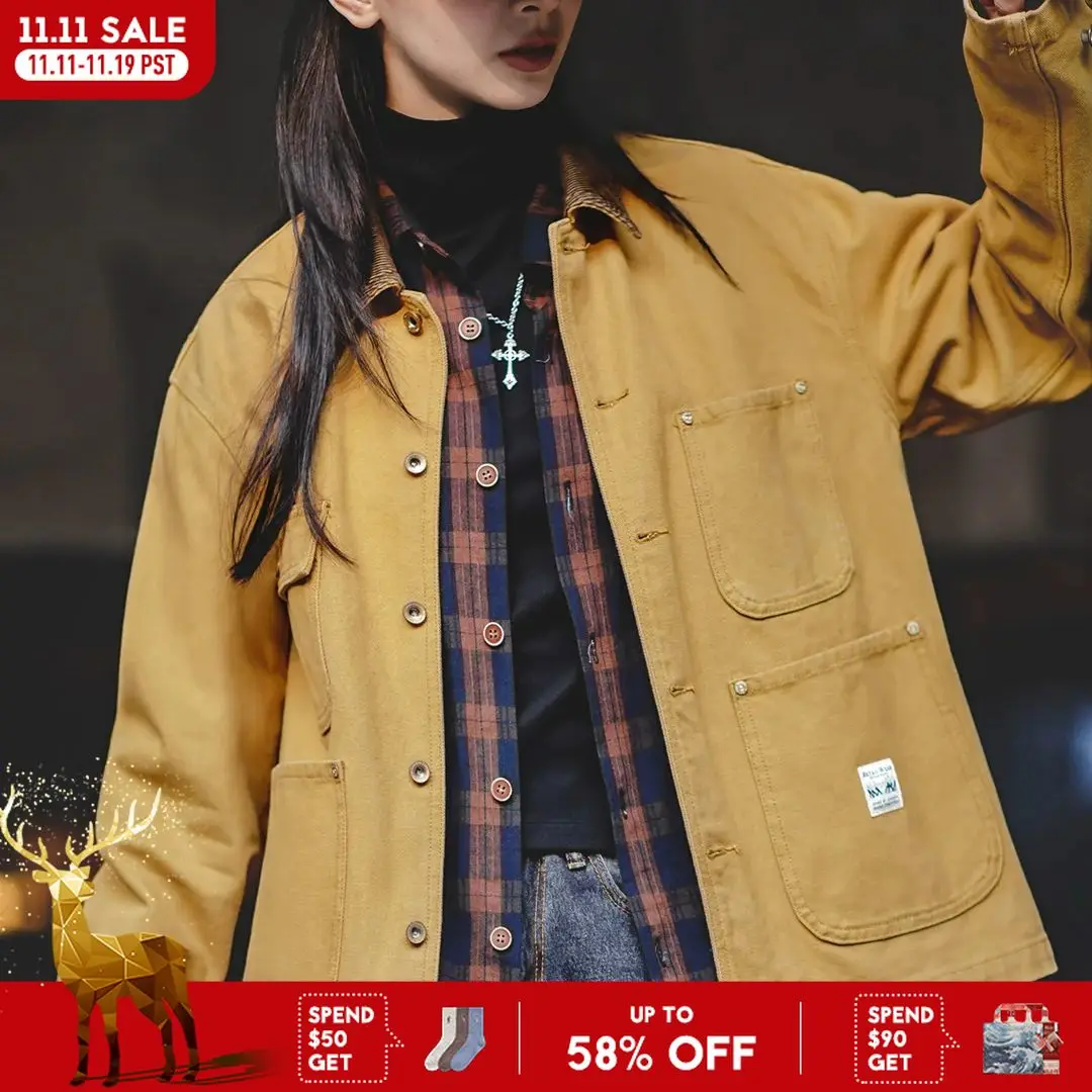 Maden Women's Vintage Michigan Canvas Jacket Classic Corduroy Lapel Collar with 4 Pockets Female Spring Jacket Cotton Coat
Maden Women's Vintage Michigan Canvas Jacket Classic Corduroy Lapel Collar with 4 Pockets Female Spring Jacket Cotton Coat