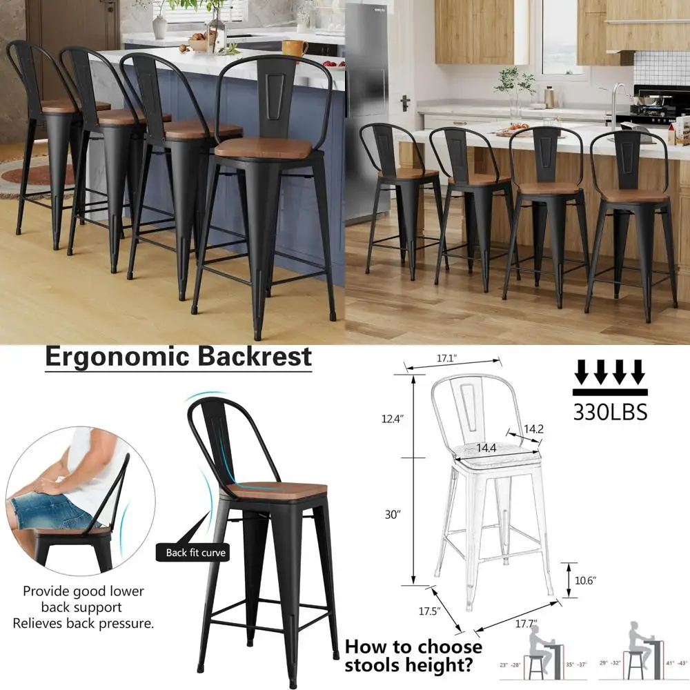 Set of 4 Alunaune 30 Swivel Metal Bar Stools with High Back and Large Wooden Seat for Industrial Style Dining
Set of 4 Alunaune 30 Swivel Metal Bar Stools with High Back and Large Wooden Seat for Industrial Style Dining
