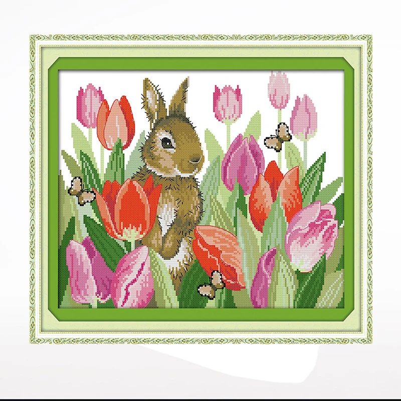 Tulip landscape cross-embroidered rabbit bedroom hanging picture, 11CT/14CT hand-embroidered
Tulip landscape cross-embroidered rabbit bedroom hanging picture, 11CT/14CT hand-embroidered