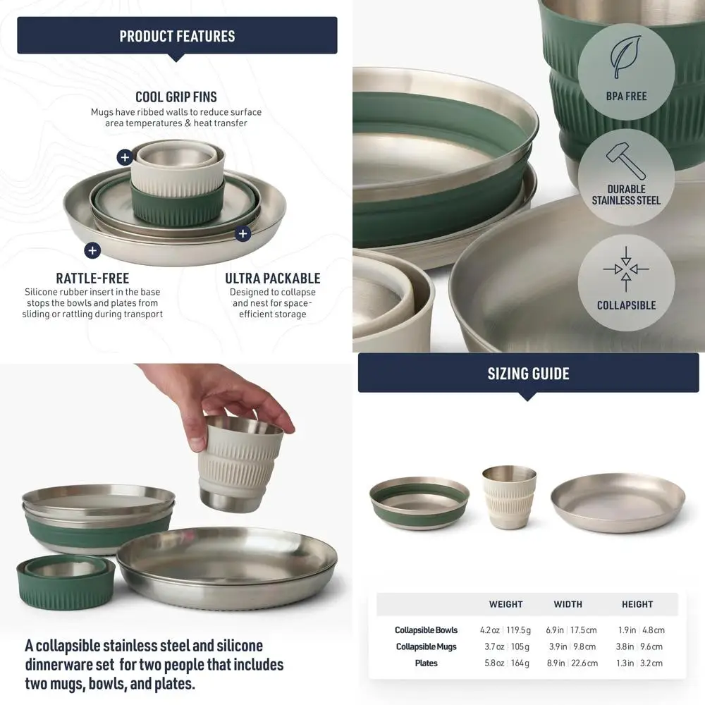 Detour Stainless Steel Collapsible 2 Person Camp Dinnerware Set (2 Plates, 2 Bowls, 2 Mugs)
Detour Stainless Steel Collapsible 2 Person Camp Dinnerware Set (2 Plates, 2 Bowls, 2 Mugs)