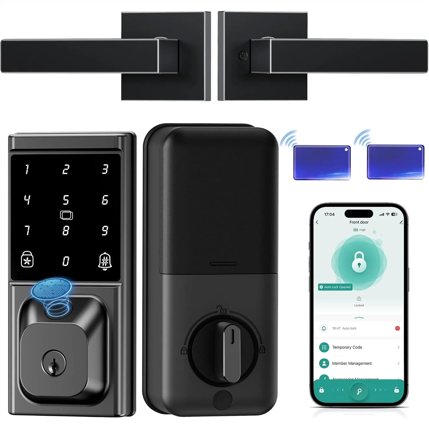 Smart Deadbolt Lock with 2 Lever Handles, Keyless Entry Door Lock Set, Fingerprint, Touchscreen Keypad, APP Control, Temporary
Smart Deadbolt Lock with 2 Lever Handles, Keyless Entry Door Lock Set, Fingerprint, Touchscreen Keypad, APP Control, Temporary