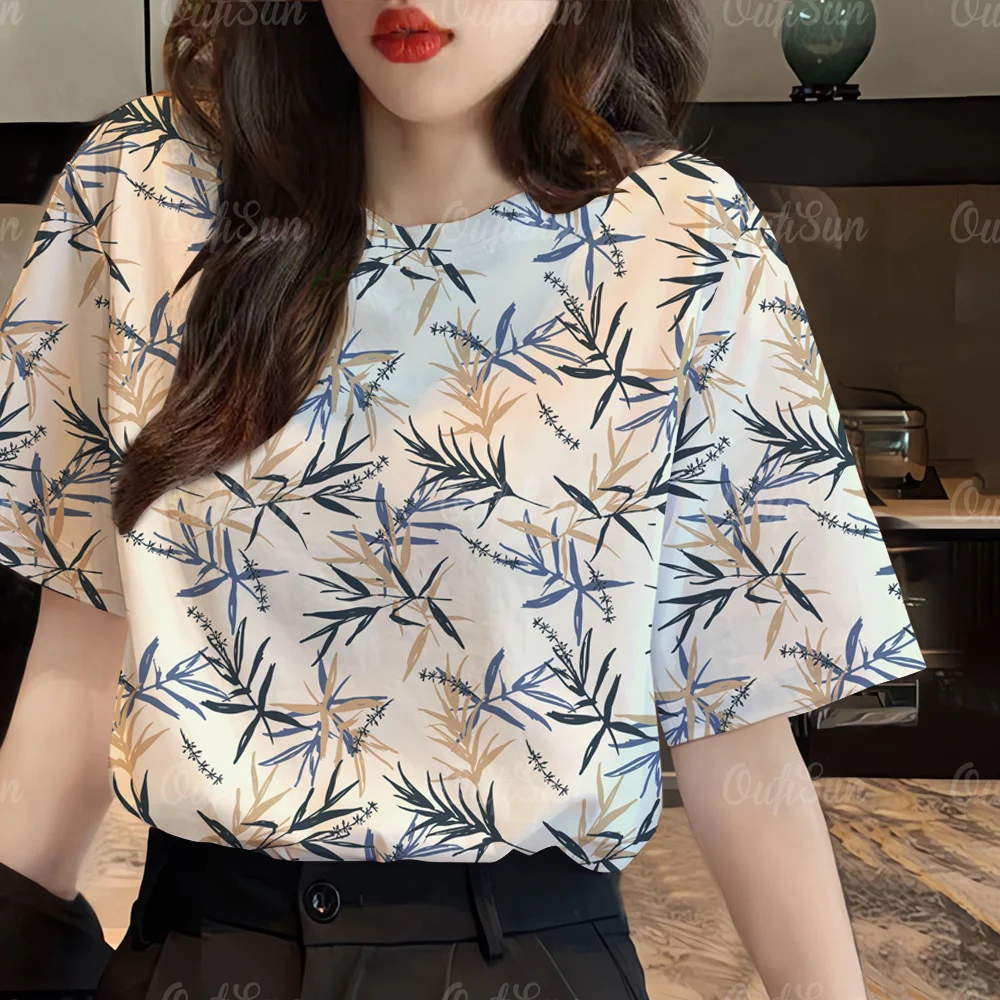 Women's Bamboo Leaves Print T Shirt Summer Casual Loose V Neck Tops Fashion Trend Short Sleeves Tees Women Clothing Pullover
Women's Bamboo Leaves Print T Shirt Summer Casual Loose V Neck Tops Fashion Trend Short Sleeves Tees Women Clothing Pullover