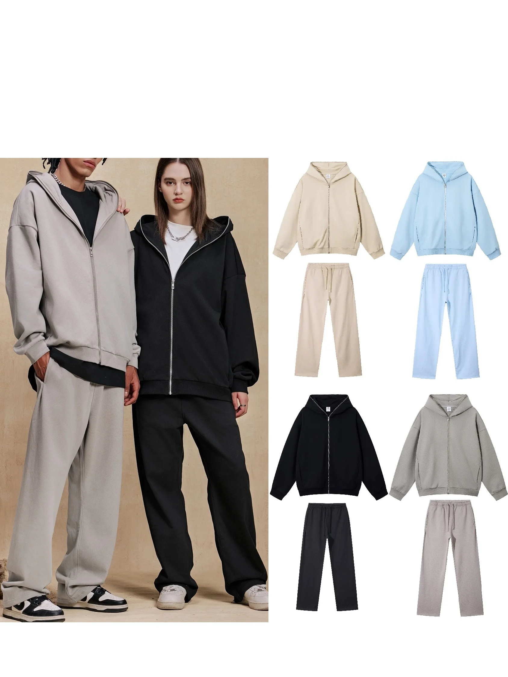 Heavyweight Zipper Hooded Open Cardigan Sweatirt Set Casual Loose Straight Leg Sports Pants Two-Piece Set for Young Men
Heavyweight Zipper Hooded Open Cardigan Sweatirt Set Casual Loose Straight Leg Sports Pants Two-Piece Set for Young Men