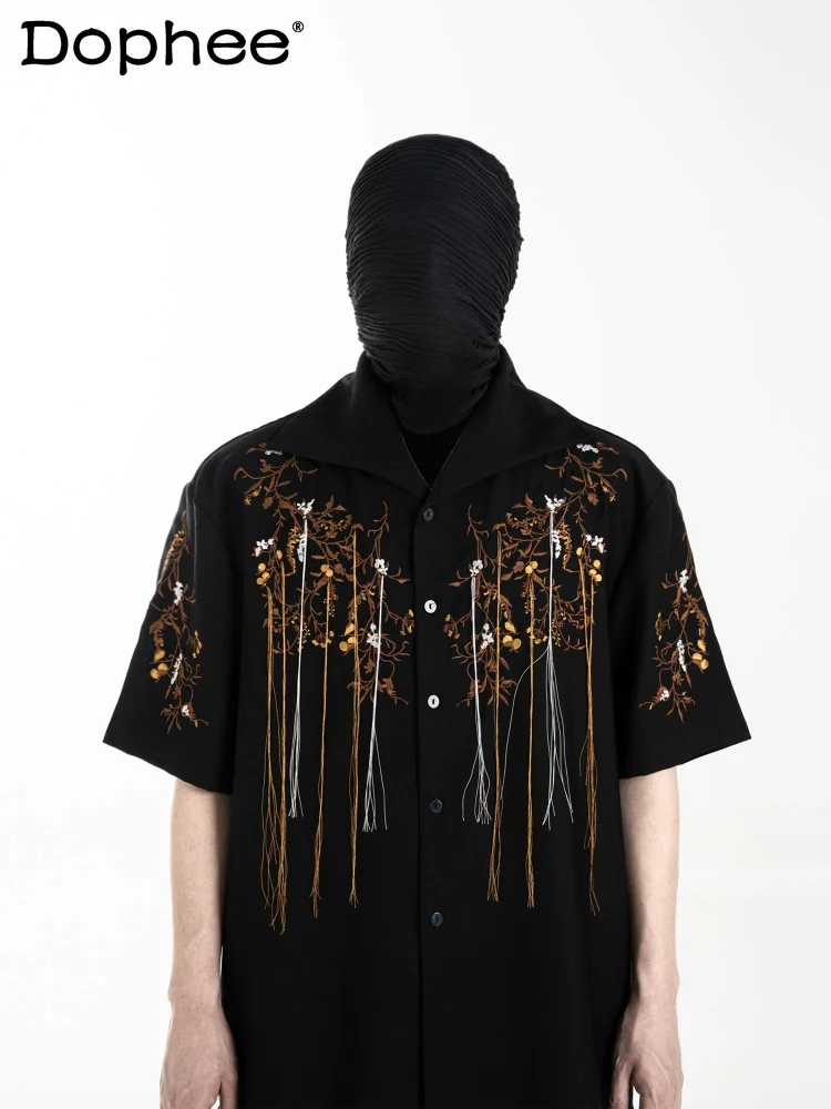 Men's 2026 Summer Elegant Short-sleeve Shirts Male Handsome Trendy Tassel Embroidered Single-breasted Tops Color Matching Shirts
Men's 2026 Summer Elegant Short-sleeve Shirts Male Handsome Trendy Tassel Embroidered Single-breasted Tops Color Matching Shirts