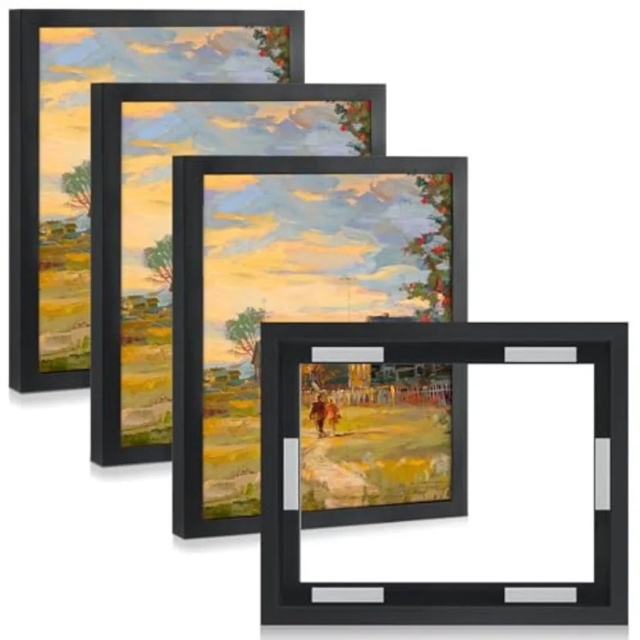 4 Pcs Canvas Floating Frame Black Floater Frames for Canvas Painting Wood Vertical and Horizontal Wall Hanging Frame with Adhes
4 Pcs Canvas Floating Frame Black Floater Frames for Canvas Painting Wood Vertical and Horizontal Wall Hanging Frame with Adhes