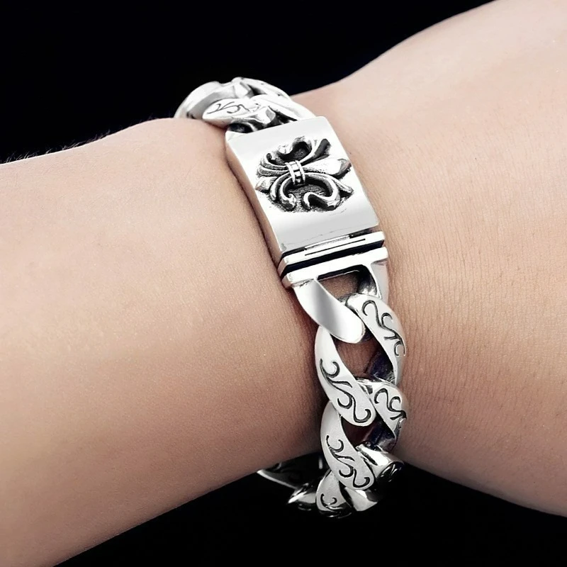Premium 925 Silver Bracelet, Thai Silver Vintage Floral Clasp, Hip Hop Cuban Chain, Korean Style Trendy Jewelry
Premium 925 Silver Bracelet, Thai Silver Vintage Floral Clasp, Hip Hop Cuban Chain, Korean Style Trendy Jewelry