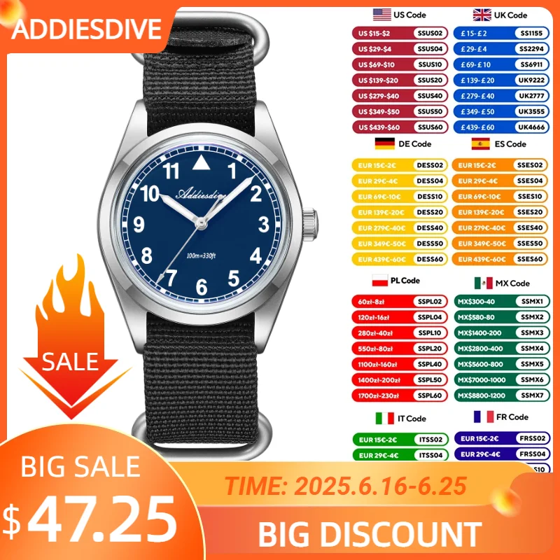ADDIESDIVE NEW Men's Watch K1 Mineral Glass Dress AD2079 relógios masculino Military VH31 Quartz Watches Nylon 100M Waterproof
ADDIESDIVE NEW Men's Watch K1 Mineral Glass Dress AD2079 relógios masculino Military VH31 Quartz Watches Nylon 100M Waterproof