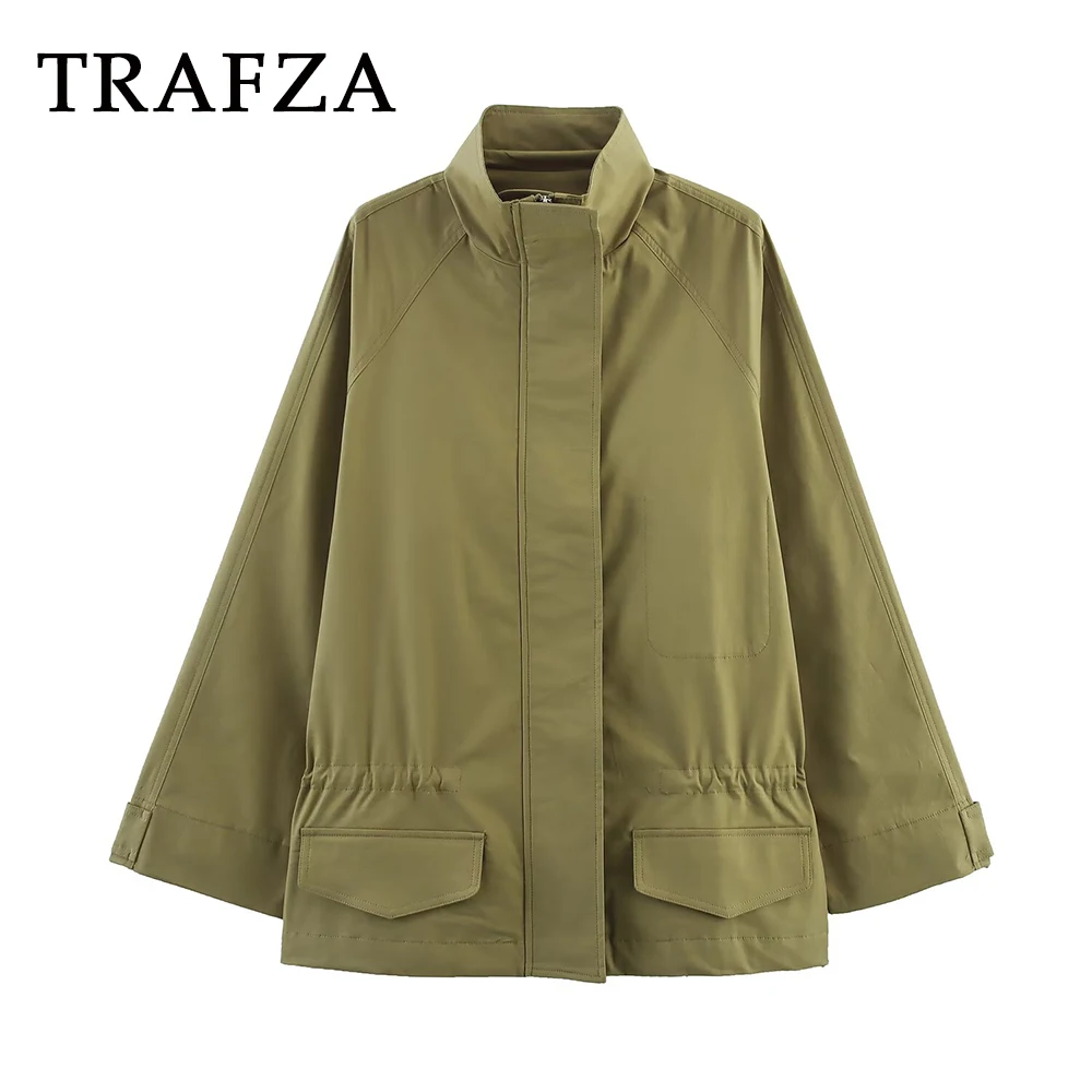 TRAFZA 2025 Autumn Green Casual Woman Wind Coats Straight Zipper Pockets Streetwear Vintage Coat Button Fashion Mujer Trench
TRAFZA 2025 Autumn Green Casual Woman Wind Coats Straight Zipper Pockets Streetwear Vintage Coat Button Fashion Mujer Trench