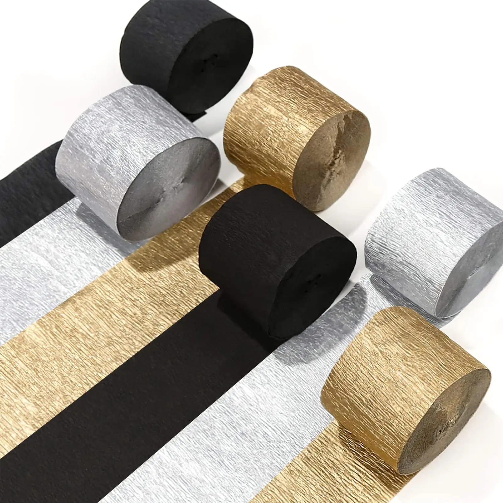 6Rolls Black Gold and Silver Crepe Paper Streamers Tassels Backdrop Party Supplies for Wedding Birthday Party Decor
6Rolls Black Gold and Silver Crepe Paper Streamers Tassels Backdrop Party Supplies for Wedding Birthday Party Decor