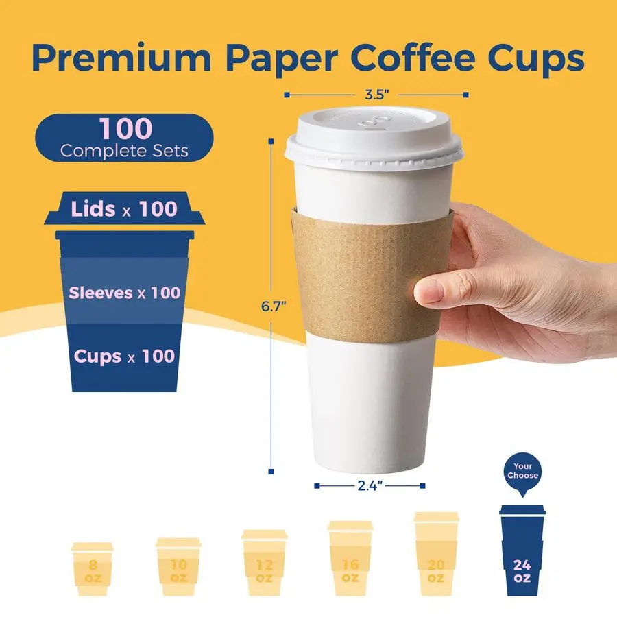 100 штук одноразовых кофейных стаканов объемом 24 унции с крышками и защитными колпачками, герметичные стаканы для кофе на вынос с крышками, прочные бумажные стаканы для горячих напитков для дома
100 штук одноразовых кофейных стаканов объемом 24 унции с крышками и защитными колпачками, герметичные стаканы для кофе на вынос с крышками, прочные бумажные стаканы для горячих напитков для дома