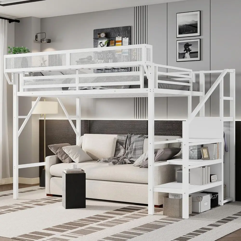 Twin XL Staircase Bed with Storage, Metal Frame, Wardrobe & Shelves, Suitable for Teens, No Box Spring Needed, White
Twin XL Staircase Bed with Storage, Metal Frame, Wardrobe & Shelves, Suitable for Teens, No Box Spring Needed, White