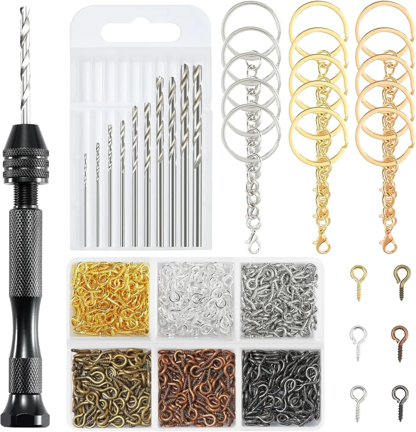 Pin Vise Hand Drill Set for Resin Crafts, Jewelry Making Kit with 10 Drill Bits, 600 Eye Screws, 15 Keychain Rings - Push Drill Tool for DIY Projects
Pin Vise Hand Drill Set for Resin Crafts, Jewelry Making Kit with 10 Drill Bits, 600 Eye Screws, 15 Keychain Rings - Push Drill Tool for DIY Projects