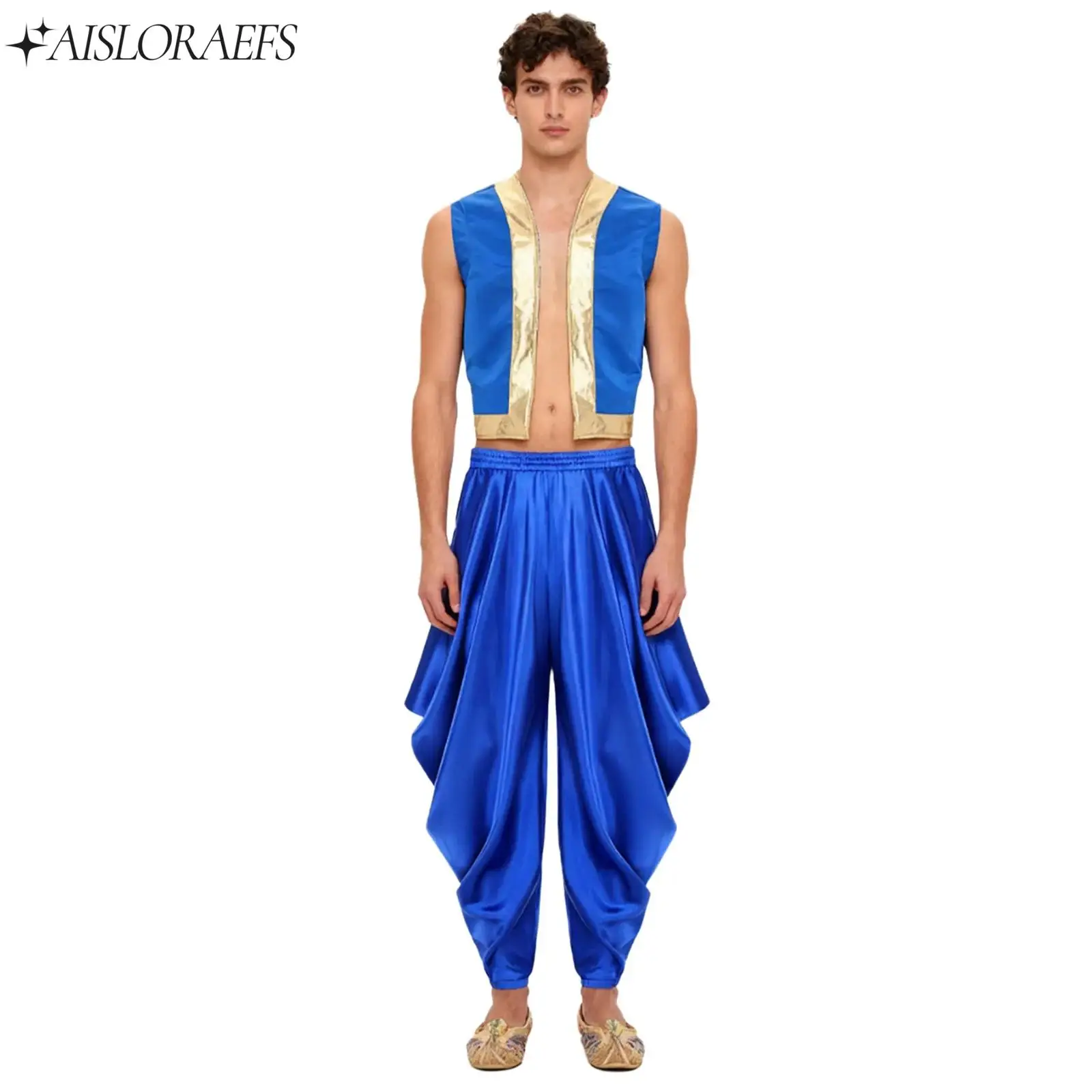 Mens Mysterious Clothing Arabian Prince Cosplay Costume Dress Up Vest Waistcoat Pants Set for Halloween Carnival Performance Set
Mens Mysterious Clothing Arabian Prince Cosplay Costume Dress Up Vest Waistcoat Pants Set for Halloween Carnival Performance Set