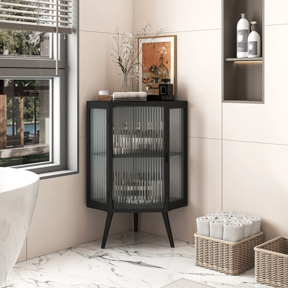 22.25" Floor Coner Cabinet with Tempered Glass Door & Storage Shelves for Bathroom Living Room Bedroom (Black)
22.25" Floor Coner Cabinet with Tempered Glass Door & Storage Shelves for Bathroom Living Room Bedroom (Black)