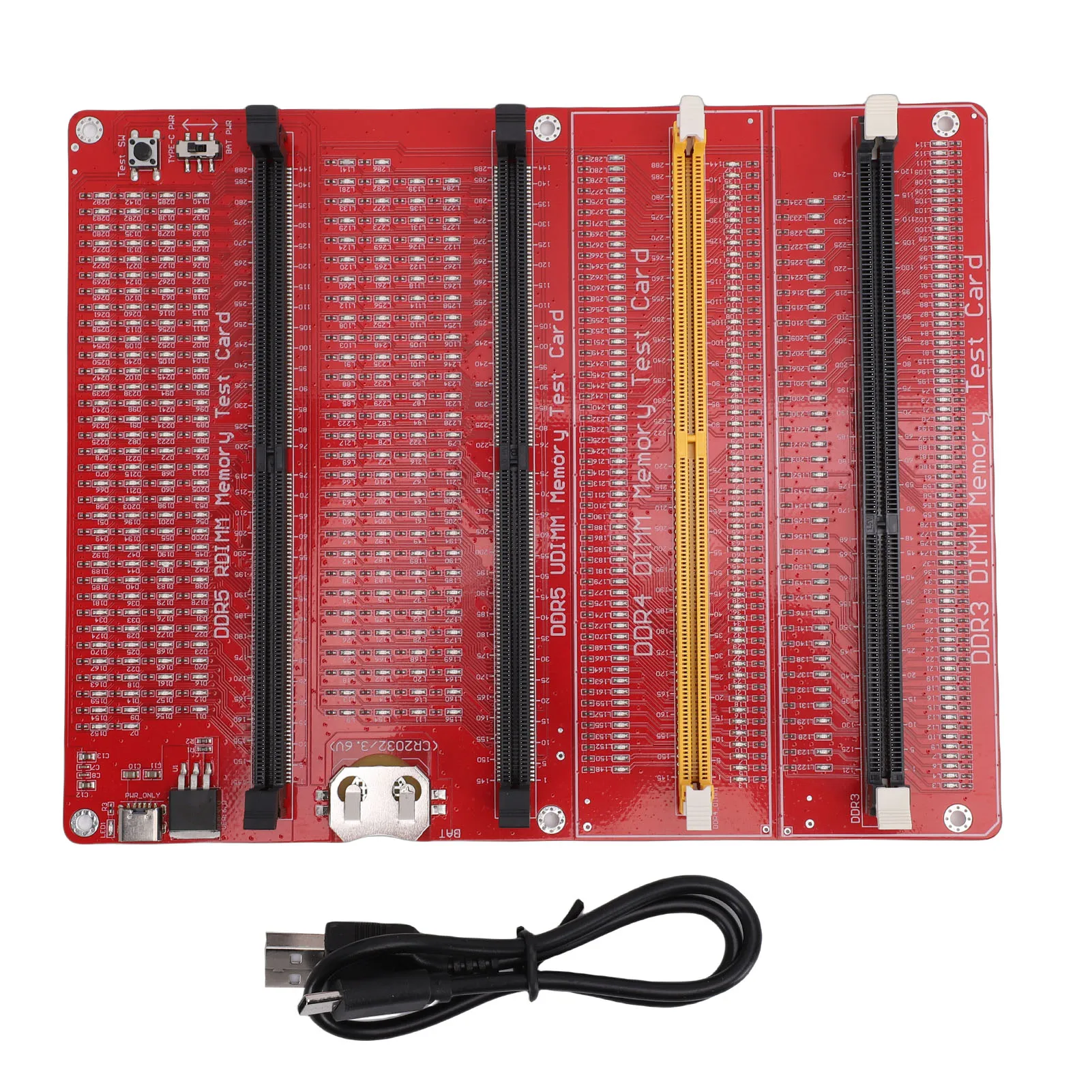 4 in 1 RAM Memory Tester Card Desktop Computer DDR3 DDR4 DDR5 UDMM DDR5 RDIMM Diagnostic Analyzer with Light
4 in 1 RAM Memory Tester Card Desktop Computer DDR3 DDR4 DDR5 UDMM DDR5 RDIMM Diagnostic Analyzer with Light