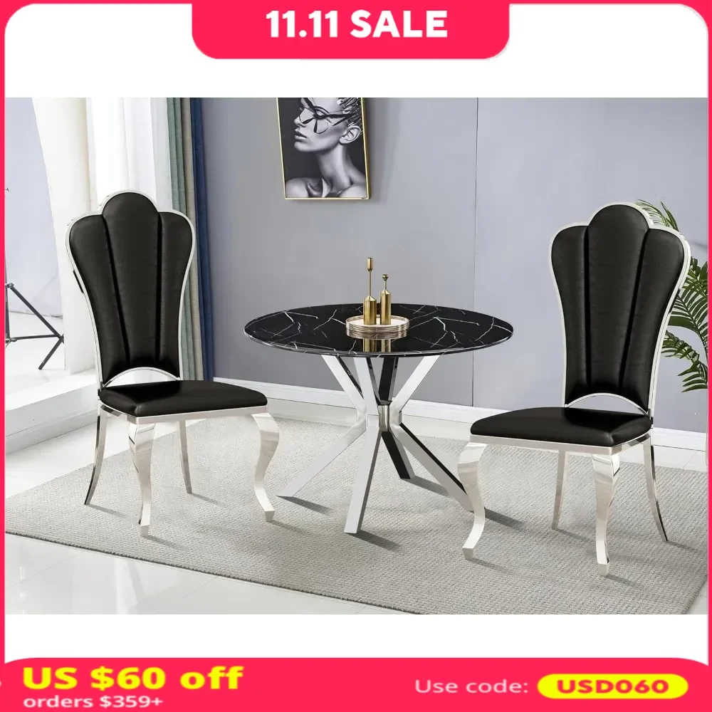 Dining Chair Set of 2 with Silver Stainless Steel Legs, Flower Back, Upholstered Side Chairs, Modern Luxury Leather Dining Chair
Dining Chair Set of 2 with Silver Stainless Steel Legs, Flower Back, Upholstered Side Chairs, Modern Luxury Leather Dining Chair