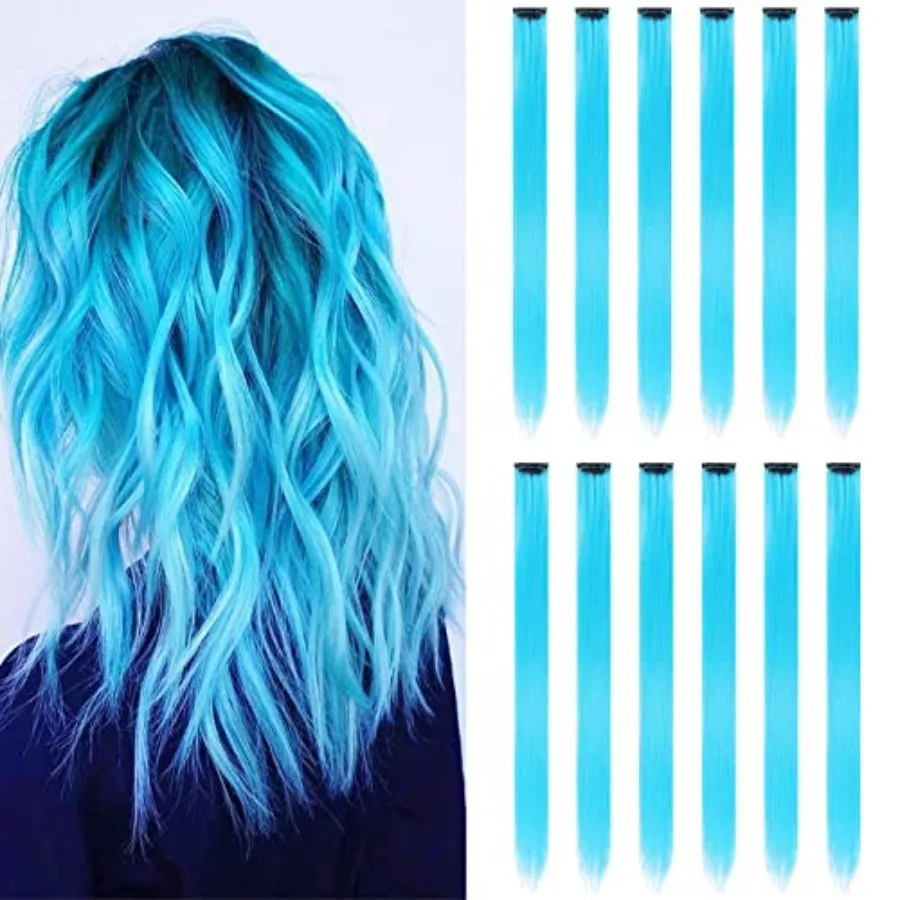 12PCS Colored Sky Blue Hair Extensions Party Highlights Colorful Clip in Hair Extensions 22 Inch Straight Synthetic Hairpieces
12PCS Colored Sky Blue Hair Extensions Party Highlights Colorful Clip in Hair Extensions 22 Inch Straight Synthetic Hairpieces